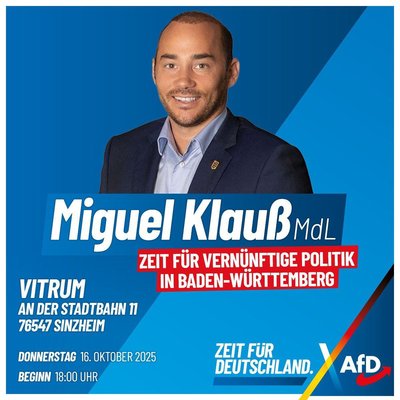 Event-Flyer Monatstreffen des Kreisverbands mit Miguel Klauß MdL im Vitrum Sinzheim